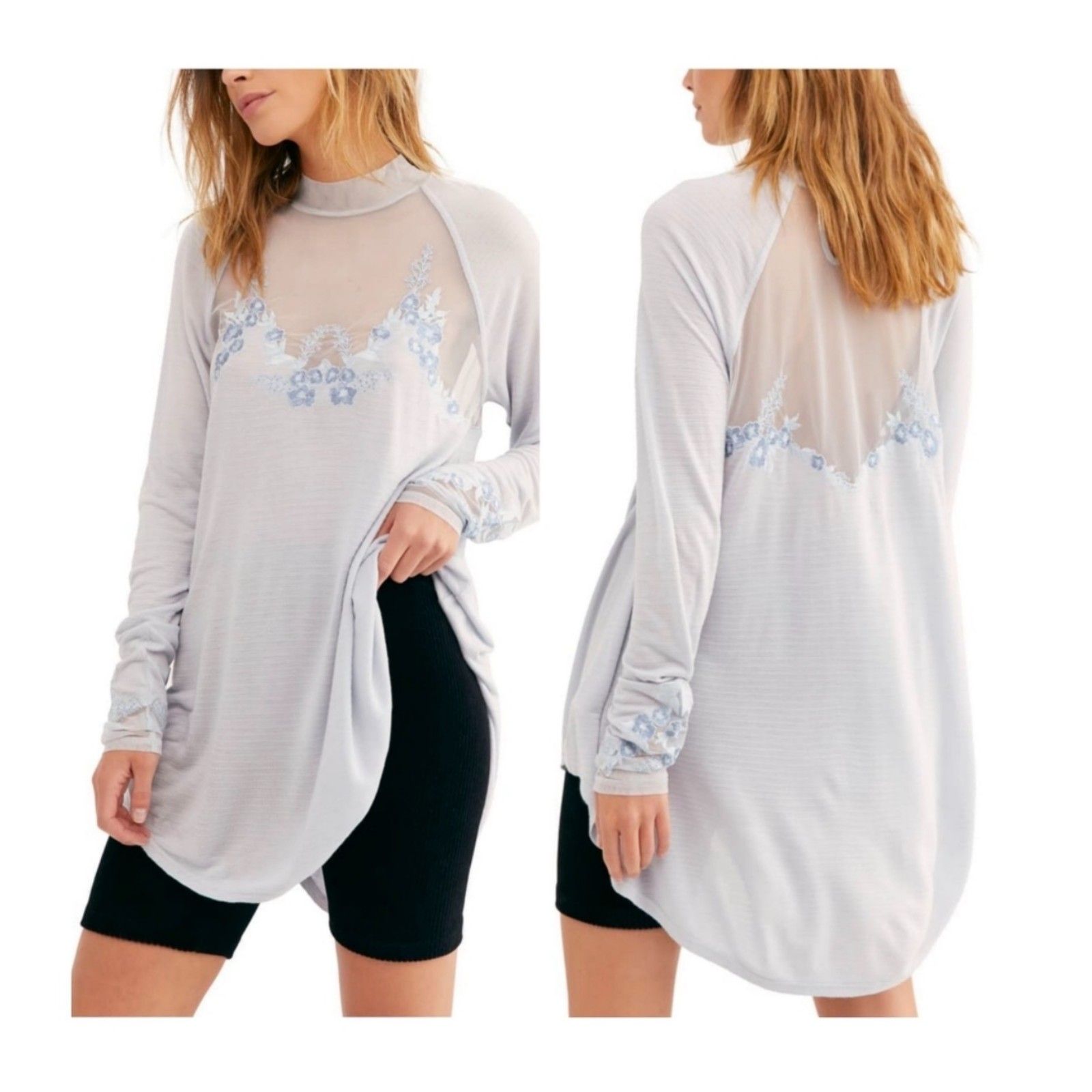 Free People Saheli Embroidered-Mesh Top Size S